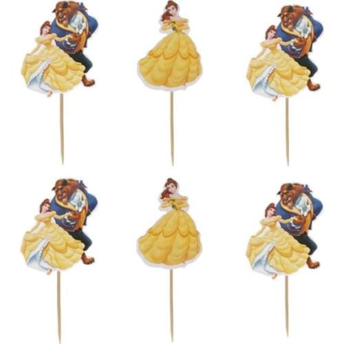 240pcs/lot Baby Shower Decorate Happy Birthday Events Party Kids Boys Girls Favors Beauty Beast Cupcake Cake Toppers With Sticks