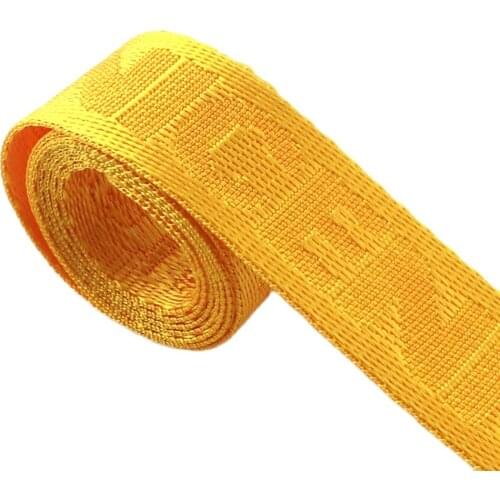 25mm Yellow Webbing With Letter Pattern Ribbon Polyester Cotton Canvas Webbing Belt Strap Garments High Quality Ribbon for DIY