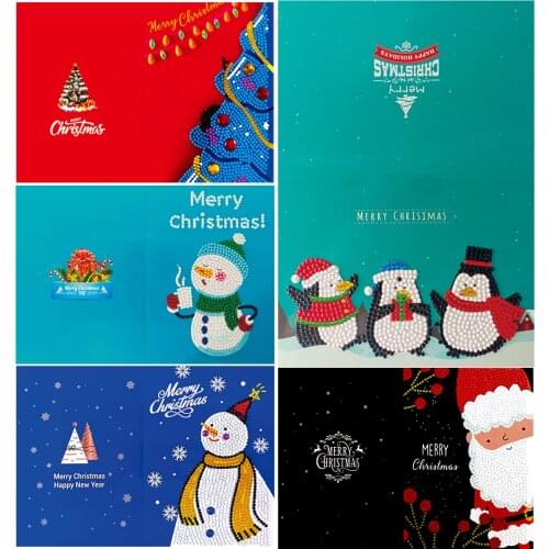 6pcs/Set DIY Diamond Painting Greeting Cards New Cartoon Christmas Postcards 5D Kids Festival Embroidery Greet Cards Gift
