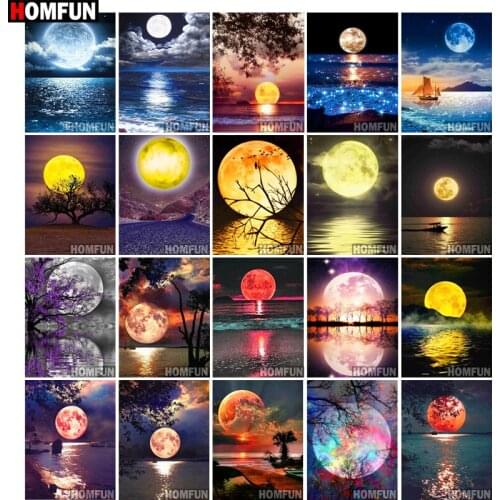 HOMFUN DIY Diamond Painting "Moon night scene sea" Full Drill Square Round Diamond Embroidery 5D Cross Stitch Decoration Home