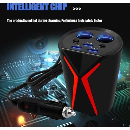 Cup-type Car Charger Multi-function Power Adapter 3 USB Interfaces One For Two Fast Charger Electric Appliance