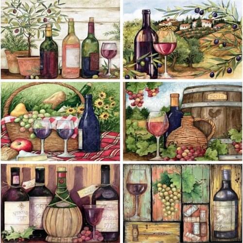 EverShine Diamond Mosaic Red Wine Picture Rhinestones Diamond Painting Landscape Cross Stitch Fruit Bead Embroidery Hobby Gift