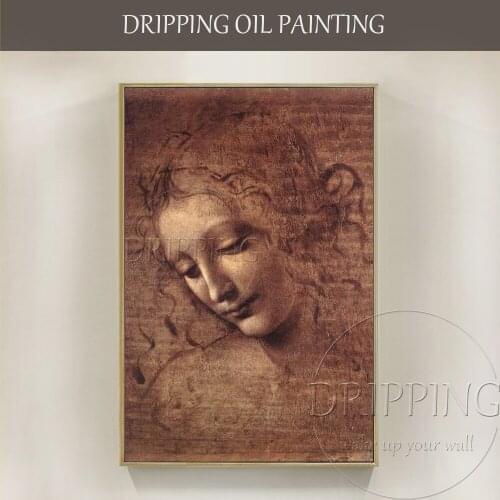Artist Hand-painted High Quality Da Vinci Oil Painting Reproduce The Head of A Young Woman with Curly Hair Da Vinci Oil Painting