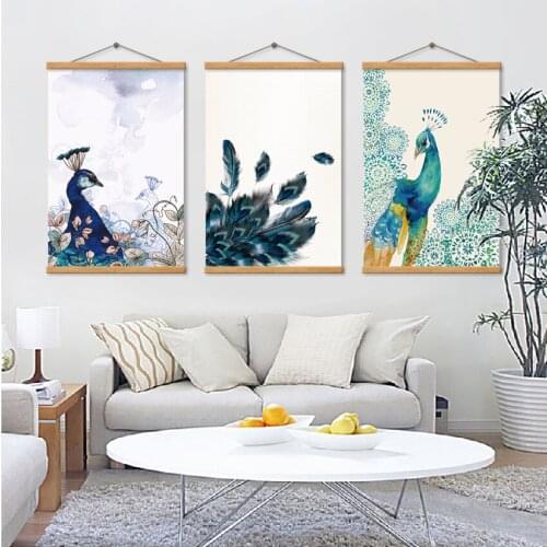 Canvas Painting Green Blue Gorgeous Peacock Feather Print Picture White Background Home Decor Poster For Living Room Bedroom