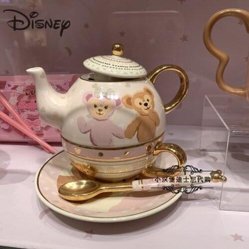 Disney Duffy Sherry Series Cartoon Cartoon Ceramic Teapot, CUP, Plate, Spoon Exquisite Gift Glass Mug Mug with Lid