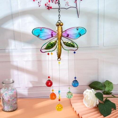 Creative Butterfly Suncatcher Glass Pendant Painted Bead Hanging Drop Chandelier Wedding Party Ornament Handmade Crafts Supplies