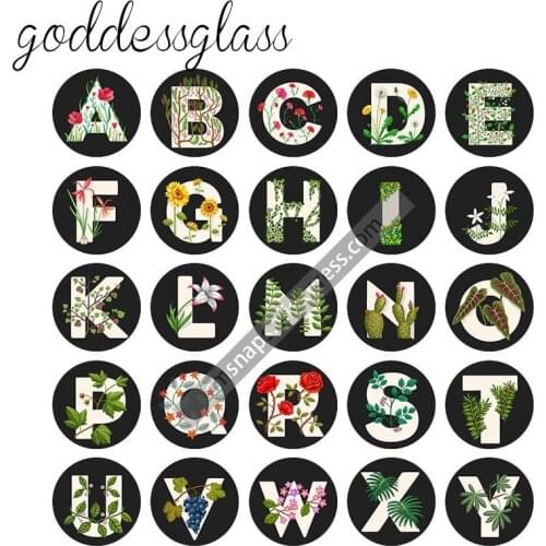 Fashion A-Z Alphabet Letters Words 26pcs mixed 12mm/18mm/20mm/25mm Round photo glass cabochon demo flat back Making findings