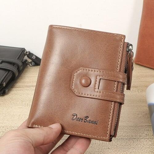 Mens wallet casual Korean Buckle Retro Short Wallet Multifunctional Zipper vertical Male Coin Purse card Holders bag folding