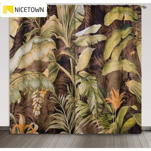 NICETOWN 2PCS Blackout Curtains Tropical Leaves for Living Room Dining Family Room Wall Divider Curtains Window Decor Cortinas