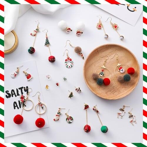2020 New Christmas hair Ball Earrings Variety of Holiday Gift Earrings Personality Christmas Tree Ball Cane Candy Stud Earrings