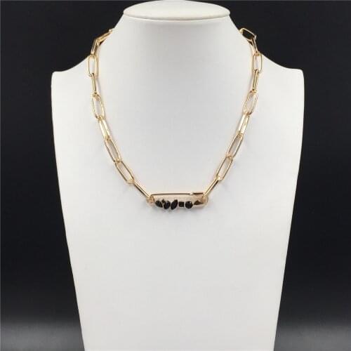 New Trend Unique Black Clear Stone Clip Pendant Necklace For Women Girl Lady Unique Design Modern Lady Jewelry