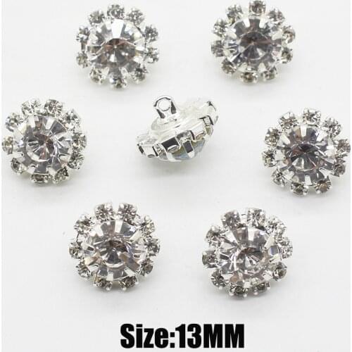 New Size 13mm 10Pcs Clear Crystal Rhinestone button, Diamond Shank Button Wedding decoration Sewing Accessory for Wholesale