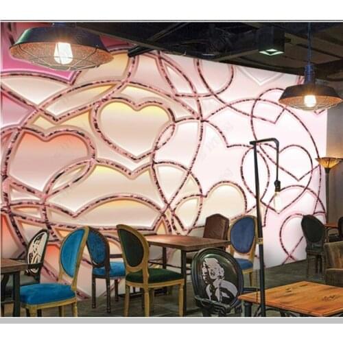 Papel de parede Love heart shape creative modern 3d wallpaper,living room girls' bedroom wall papers home decor bar cafe mural