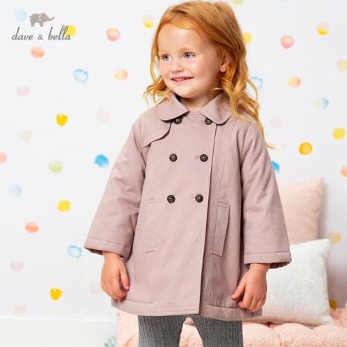 DB16027 dave bella winter baby girls fashion button solid pockets padded coat children tops infant toddler outerwear