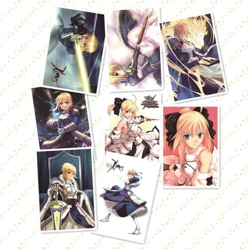 8 pcs/lot Anime Fate stay night Posters toy 8 fate Paintings Wall Picture embossed Poster Toy gift 42x29cm