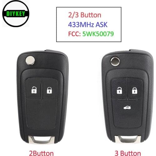 DIYKEY Flip Remote Key 2B / 3B ASK 433MHz PCF7937E / HITAG 2 / 46 CHIP for Chevrolet Aveo / Vauxhall Astra J /Opel FCC:5WK50079