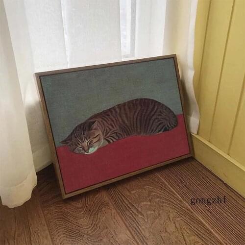 Sleeping Cat Still Life Canvas Painting Japanese Style Retro Oil Painting Modern Poster Wall Art Pictures Living Room Home Decor