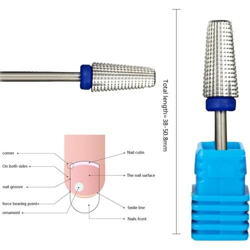 Medium Blue Carbide Nail Drill Bit 5 in 1 Tapered Drills Milling Cutter for Manicure Remove Gel Acylics Nails Accessories Tool
