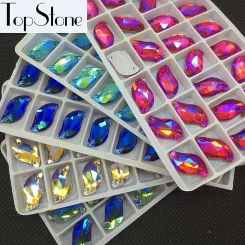 TopStone Colors AB Glass Crystal 6x12,10x20mm S Shape Sew On Stone Flatback 2 Holes Sewing Jewelry Beads Shiny Beauty Decoration