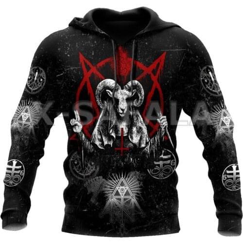 Viking Dark Satanic Goat Devil 3D Print Hoodie Man Women Harajuku Outwear Zipper Up Pullover Sweatshirt Casual Unisex Jacket-3