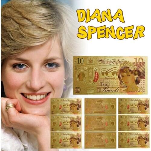 WR United Kingdom Princess Diana 24k Gold Banknote Collectible The Last Rose of England Gold Foil Note Money