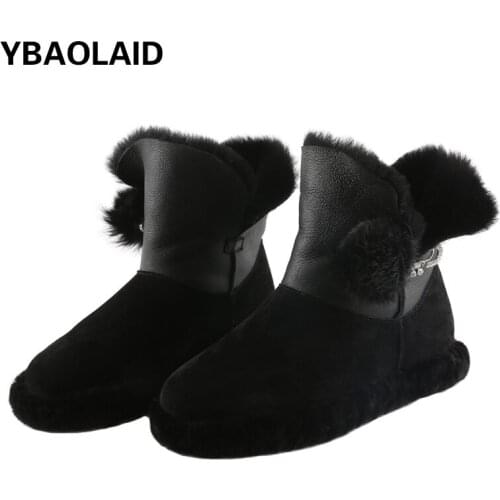 Fur Snow Boots Womens Autumn and Winter 2021 New Leather Rhinestone Flat Bottom Plus Fluffy Ball Short Boots Cotton Boots