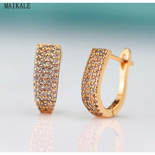 MAIKALE Fashion Zircon Stud Earrings for Women Cubic Zirconia Gold Earing Geometric Clip on Earring Korean Jewelry Gifts