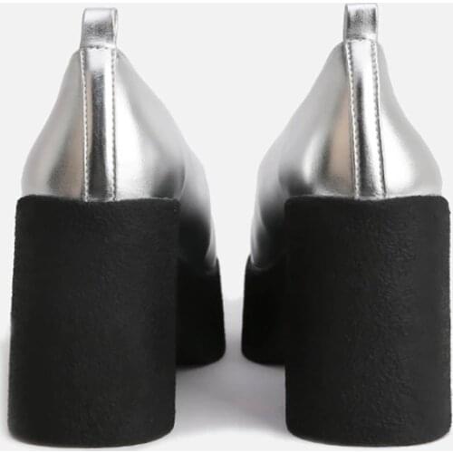 MUMANI Woman‘s 2021 New Silver Mary Janes Square Heel Square Toe Street Style Super High Shallow Pumps Slip-On Lady Footwear