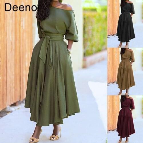 Deenor Women Dress Diagonal Shoulder Collar Strap Waist Closing Temperament Dress Party Dress Elegant Dresses for Women