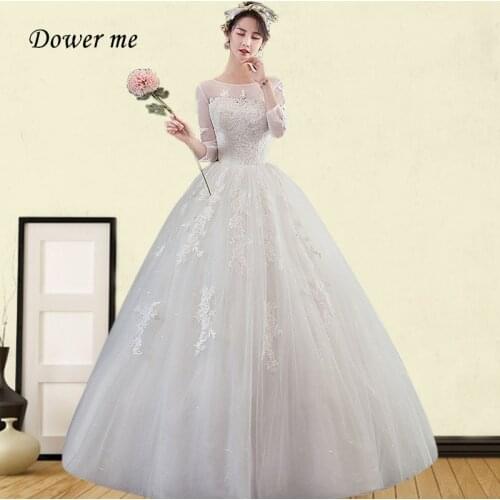 O-Neck Wedding Dresses GR729 Lace Up Embroidery Elegant Bridal Gowns Appliques White Wedding Dress Sequined Vestido De Novia