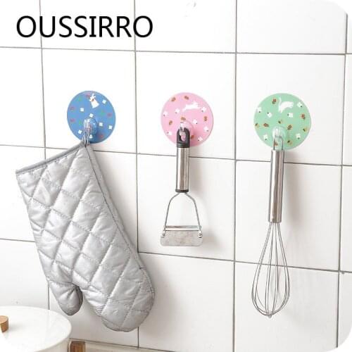 2Pcs/Pack Cute Round Adhesive Hook Multifunction Strong Suction Cup Sucker Wall Hook Hanger For Kitchen Bathroom Accessories