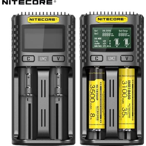 NITECORE UM2 Automatic Universal 3A Quick Charger Intelligent USB Dual-Slot Charger LCD Display Li-ion IMR Battery 18650 21700