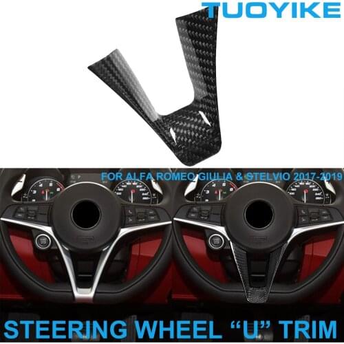LHD RHD Car Styling Real Dry Carbon Fiber Steering Wheel U Shape Trim Cover Sticker For Alfa Romeo Giulia Stelvio 2017-2019
