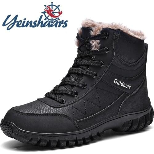 Men Boots Casual Natural Leather Winter With Fur Snow Boots Warm Mens Shoes Outdoor Work Ankle Boots Sneakers Plus Size 46 47 48