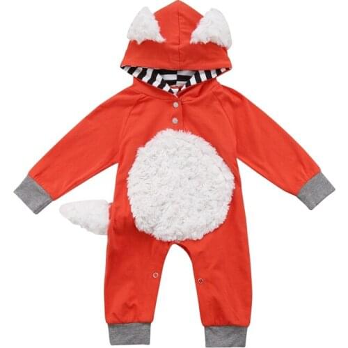 Cute Fox Baby Kid Boy Girl Newborn Long Sleeves Romper Jumpsuit Cotton Clothes Outfit Set Warm Winter