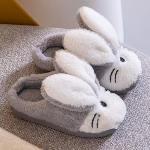 2021 Children Cotton Winter Slippers Kids Cartoon Rabbit Warm Plush Home Shoes Fashion Boys Indoor Flip Flops Girls Furry Slides