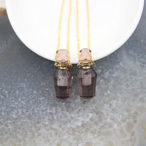 Purple Quartz Perfume Bottle Pendant Necklace Memorial Jewelry ,Healing Crystal Essential Oil Diffuser Vial For Women Gift