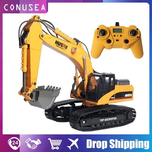 1:14 Huina 580 Rc Excavator Full Alloy Hydraulic 2.4G Radio Controlled Car 23Ch Construction Caterpillar Truck Toys for Boy Kid