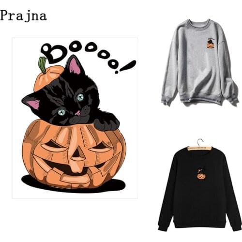 Ironed Patches Cat Pumpkin Heat Sensitive Patches Stripes On Clothing Stickers Ironing Printing For Clothes Heat Transfer Stripe