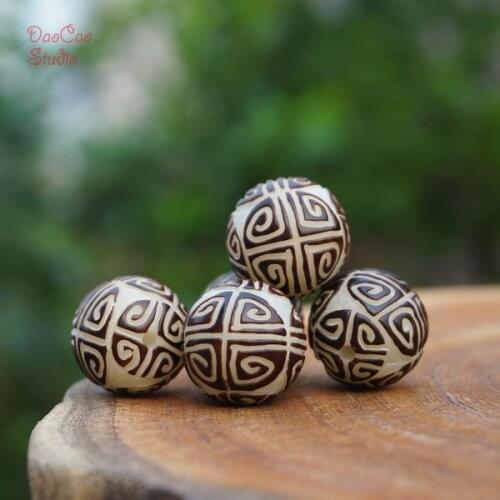 14-15mm 4pcs Natural Bodhi Seed Beads with Black Stripe Round Beads Mala Japa Beads Bracelet Jewellry Findings DIY Accessories