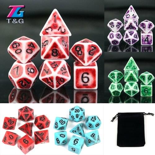 New Arrival Cool Retro Effect Dice Set 7Pcs/Set Polyhedral TRPG DND Games for Opaque D4-D20 Multi Sides Dice for Board Game