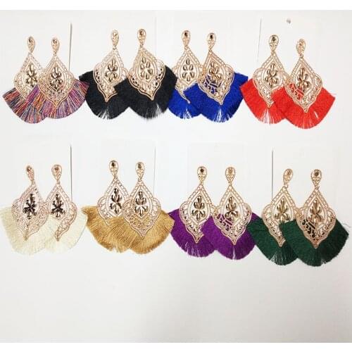 LELX 2018 New Fashion Bohemian Design Gold Metal with Colorful Tassel Pendant Drop Earrings