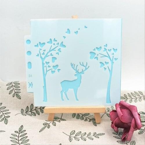 Forest deer 13*14cm scrapbook stencils spray plastic mold shield DIY cake hollow Embellishment printing lace ruler child toys