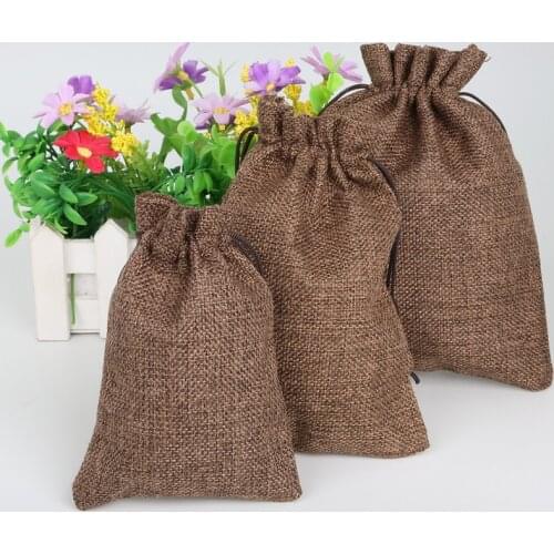 5pcs/lot Brown Color Natural Burlap Hessia Jute Gift Bags Wedding Party Favor Drawstring Pouch Christmas Gift Bags