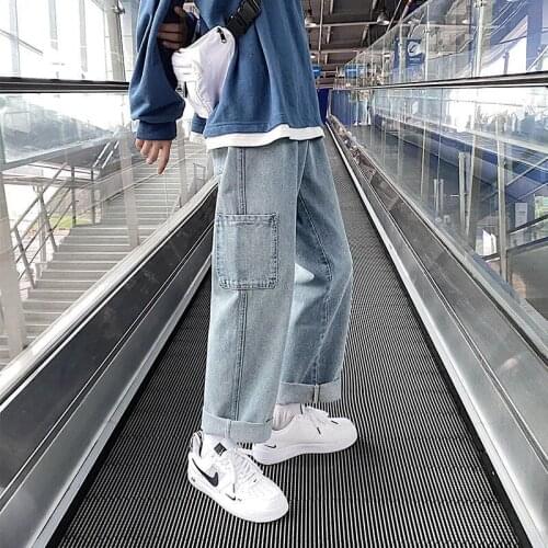 Man Straight Summer Casual Jeans Mans 2021 Korean Collage Hip Hop Jeans Woman Couple Loose Denim Pants Clothing