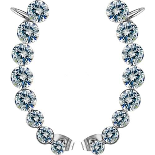 Stainless Steel Clear Crystal 8 Row Ear Cuff Wrap Earrings Cartilage Tragus Bar Clip On Piercing Jewelry