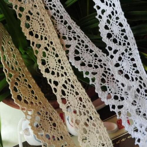 New 5Meter White Beige Cotton Embroidered Lace Net Ribbons Fabric Trim DIY Sewing Handmade Craft Materials