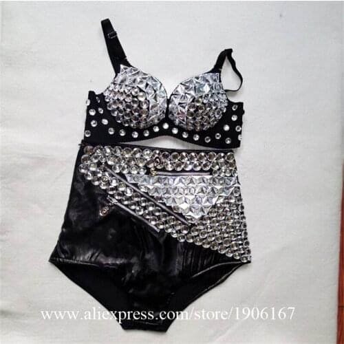 New Sexy Lady Shiny Sequined Bra Rhinestone Short Nightclub Party Evening Mirror DS Outfit Stage Performance DJ Dancer Clothes