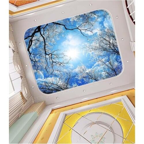 Custom 3D Photo Wallpaper ceilings winter forest sky blue sky snow landscape painting ceiling