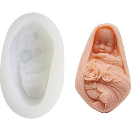 3D Sleeping Baby Silicone Candle Mold Hadmade Swaddle Baby Shaped Epoxy Resin Crafts Casting Mold DIY Hand Soap Making Mould